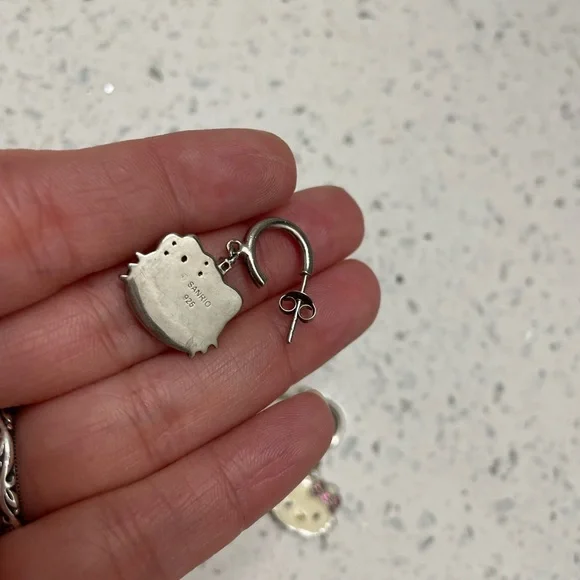 Sterling Silver and Rhinestone Hello Kitty Earrings - Picture 3 of 5